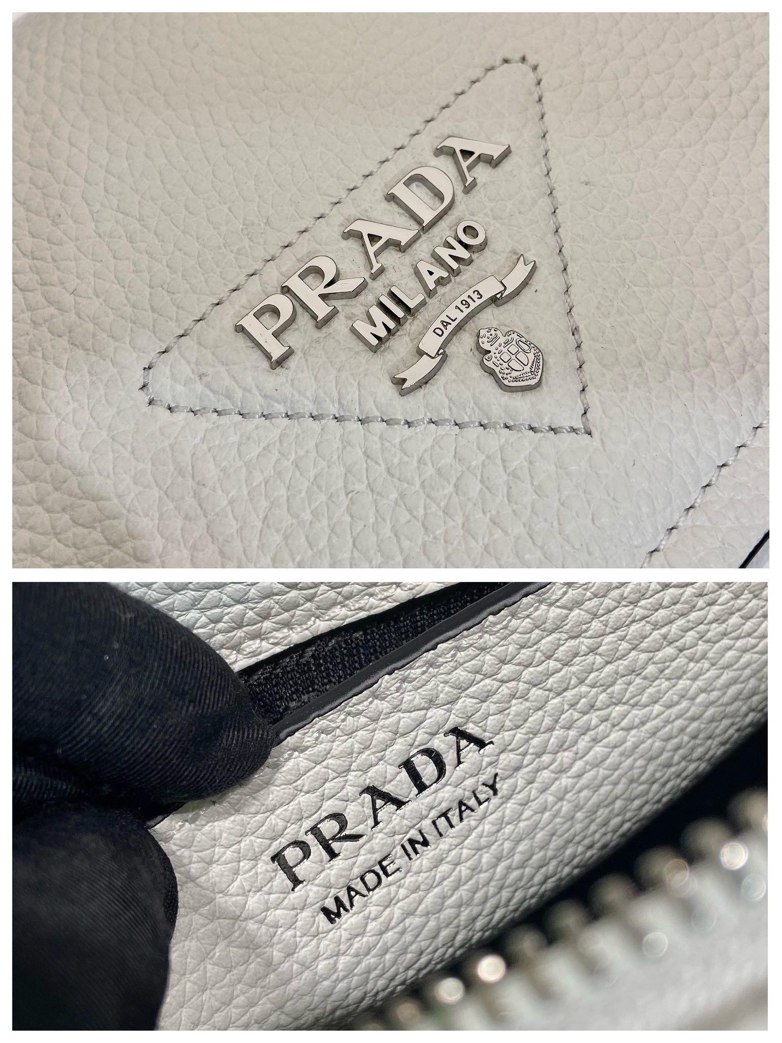 Prada Leather Shoulder Bag Handbag White 1BD332